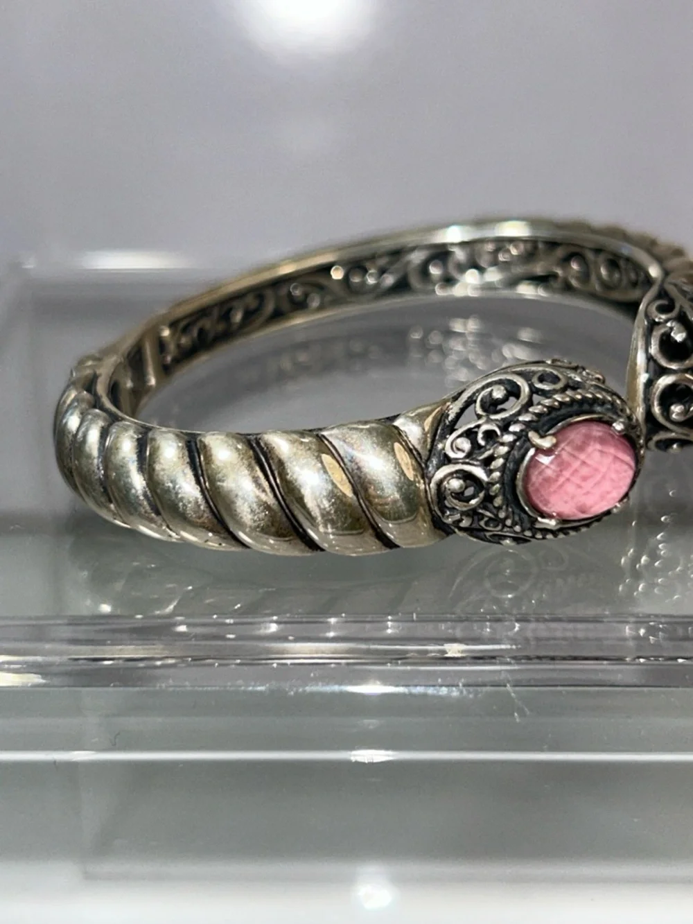 NWOT Carolyn Pollack Sterling Silver Genuine Rose Quartz Doublet Cuff Bracelet